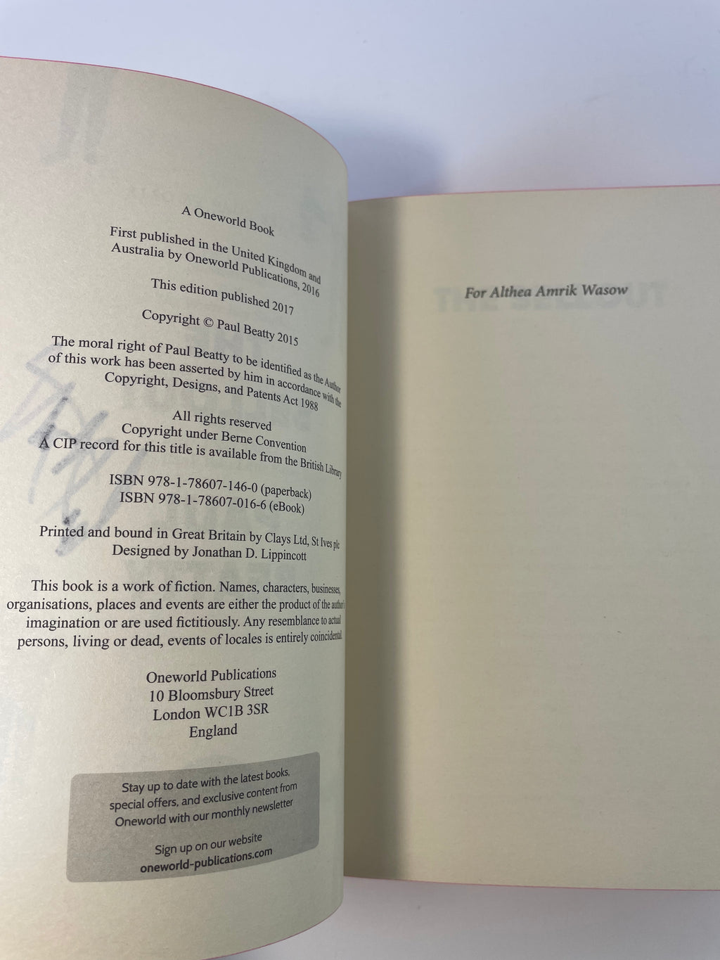 The Sellout by Paul Beatty (Signed)