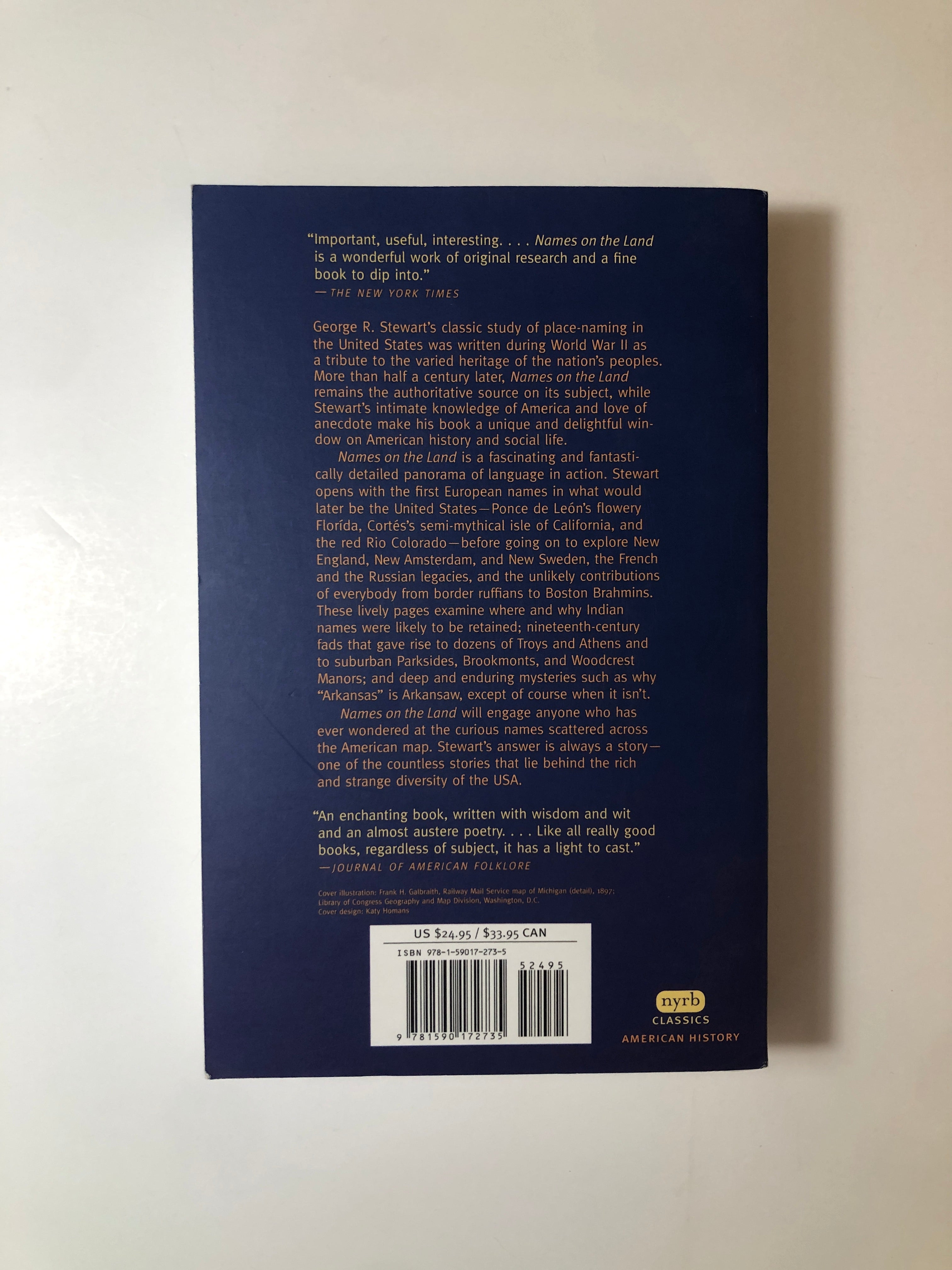 Names on the Land: A Historical Account of Place-Naming in the United States by George R. Stewart - NYRB Classics