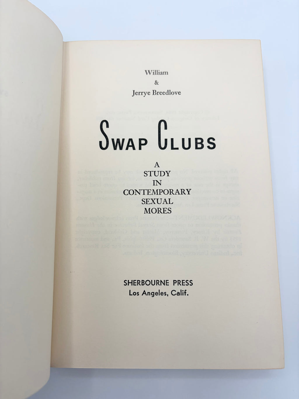 Swap Clubs - A Study in Contemporary Sexual Mores by William & Jerrye Breedlove