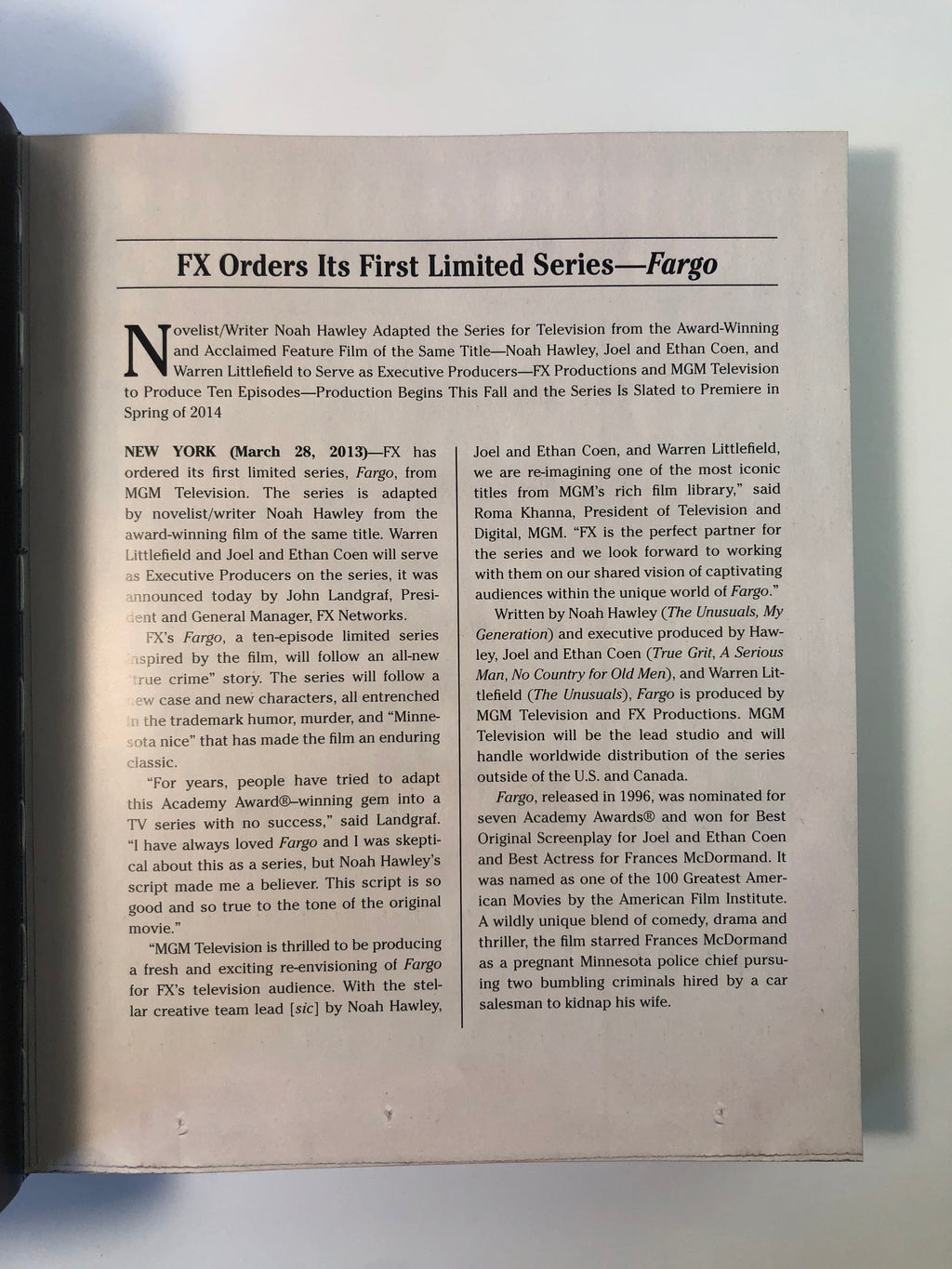 Fargo - This is a True Story by Noah Hawley