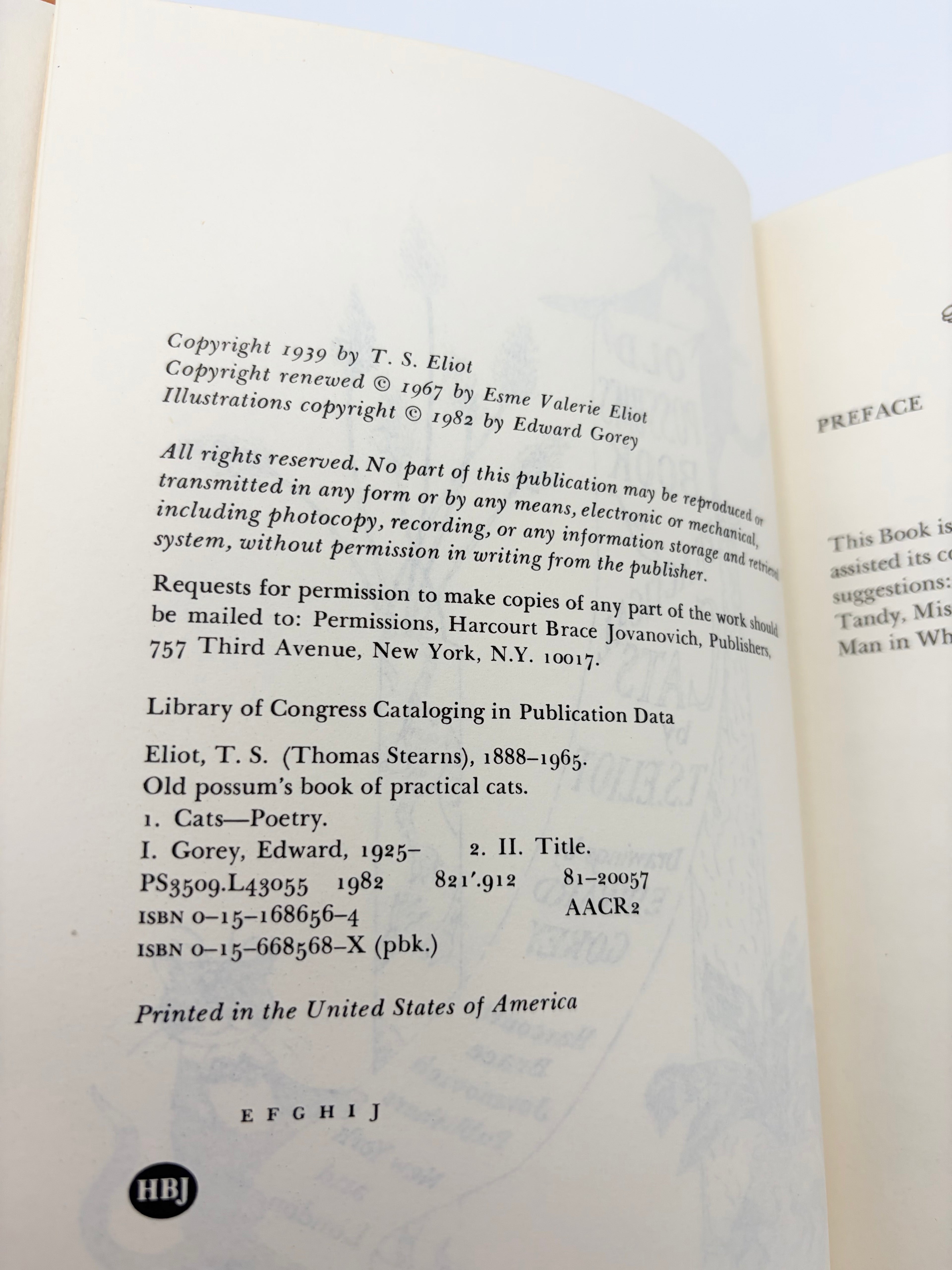 Old Possum's Book of Practical Cats by T.S. Eliot with Drawings by Edward Gorey