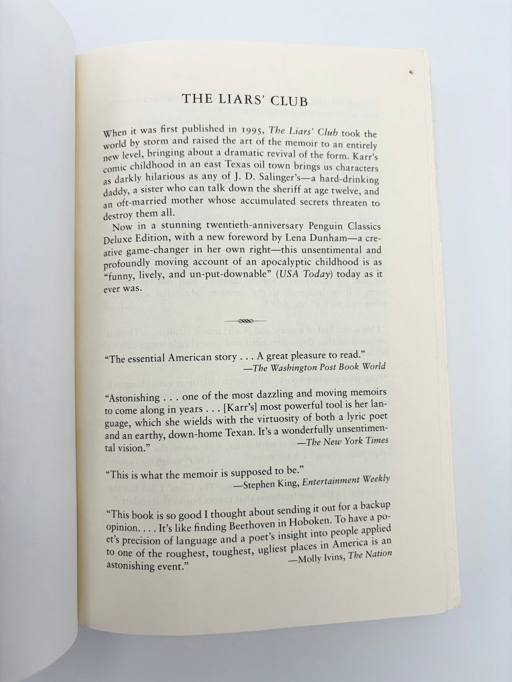 The Liars' Club by Mary Karr - 20th Anniversary Penguin Classics Deluxe Edition