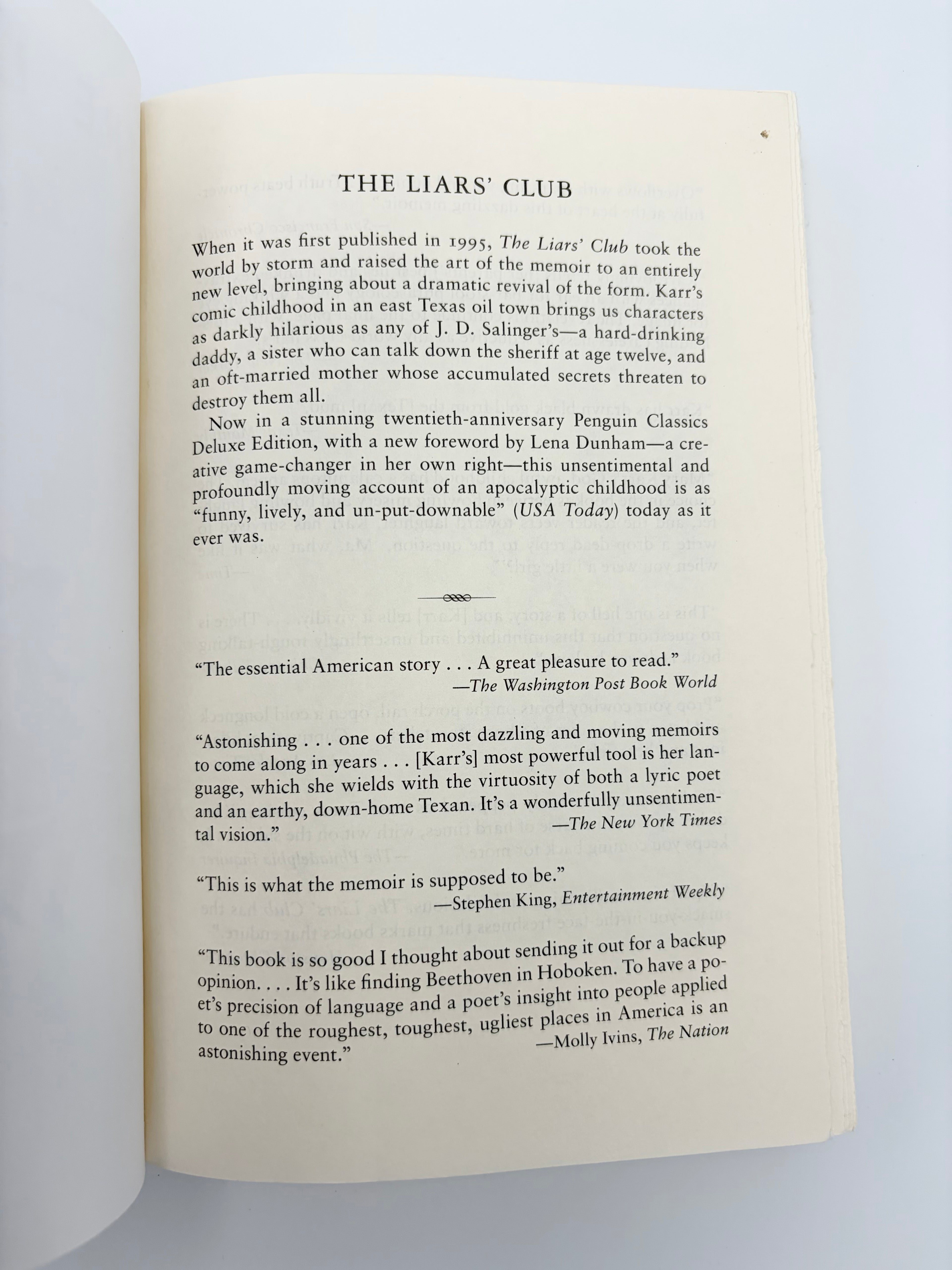 The Liars' Club by Mary Karr - 20th Anniversary Penguin Classics Deluxe Edition