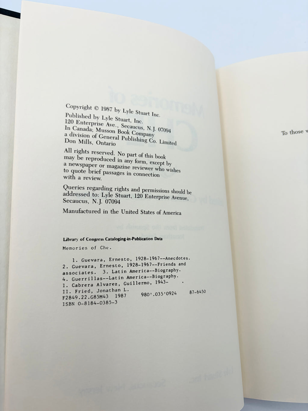 Memories of Che edited by Guillermo Cabrera Alvarez